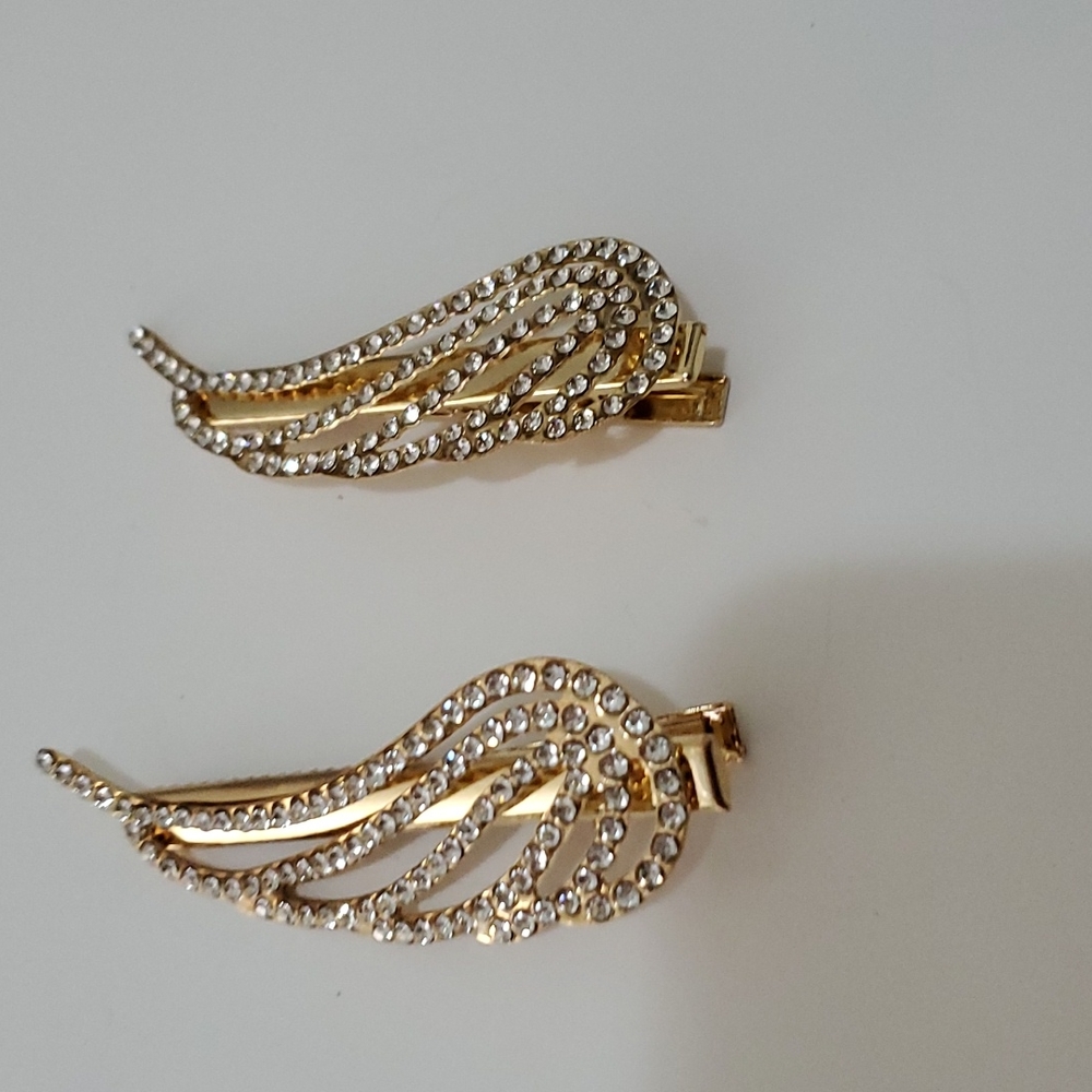 Women's Two Gold Tone Rhinestone Sparking Hair Clips